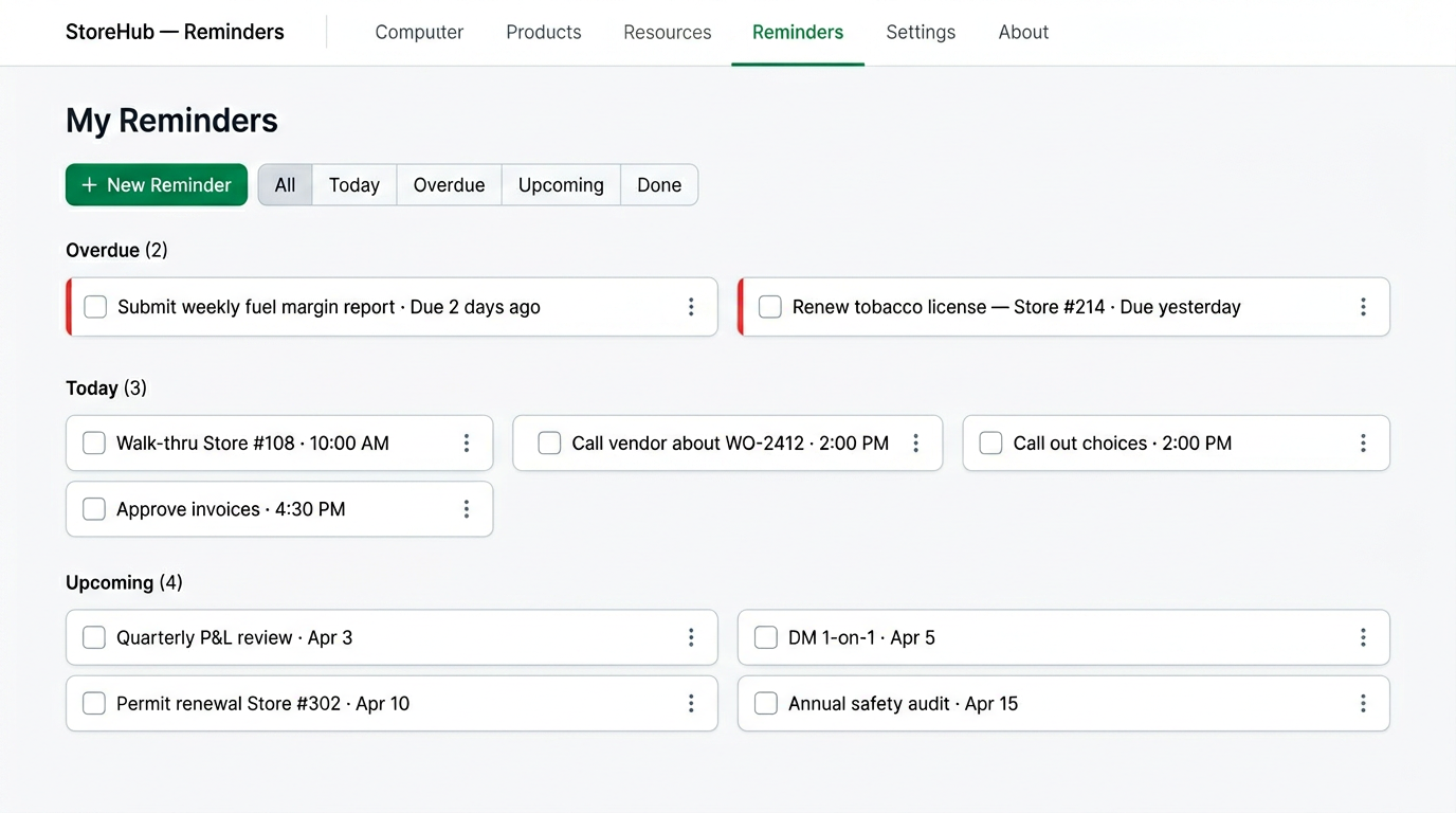 Personal task reminders with calendar export.